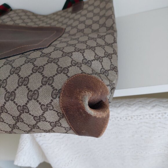 Gucci Web Tan Monogram Canvas Sherry Line GG Tote Bag - Picture 10 of 16